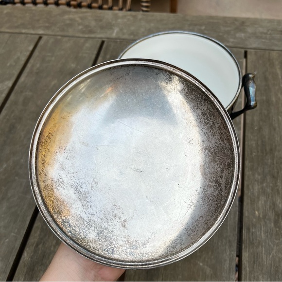 Vintage Silver Plate Crescent White Glass Lined Ice Bucket Rainbow Patina - Picture 6 of 9